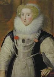 Porträt einer elisabethanischen Dame mit einem Papagei